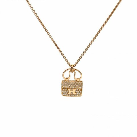 HERMES AmulettesConstance康康項鏈滿鑽老扣18K玫瑰金/鑽石