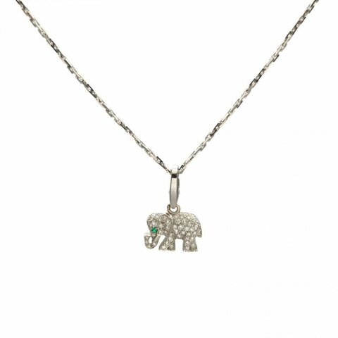 CARTIER 18K白金鑽石小象項鏈