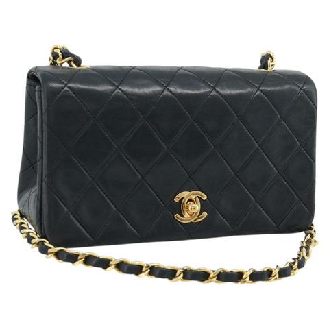 香奈兒 (CHANEL) 絎縫鏈條肩背包，羊皮材質，黑色，金色雙C標誌，貨號 194950V
