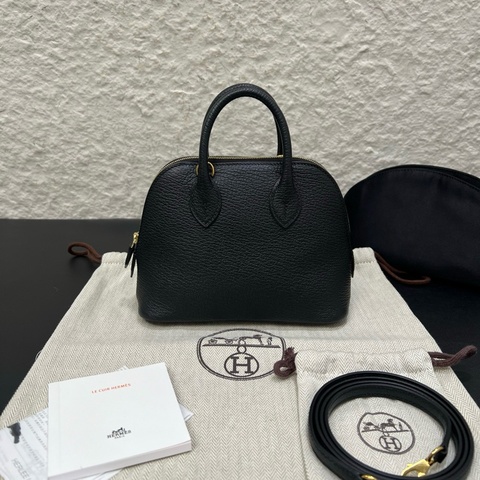 ❤️Hermes愛馬仕mini bolide黑色金扣山羊皮保齡球手提包單肩包斜挎包