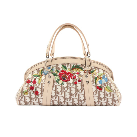 DIOR 迪奧 Diorissimo Floral Trotter 手提包 白/多色 牛皮 刺繡帆布 4b008618