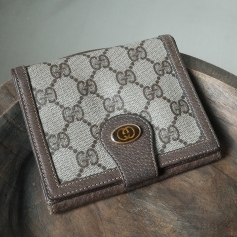 Gucci Accessory Collection 1980s 經典雙G老花雙面折疊短夾/皮夾/錢包