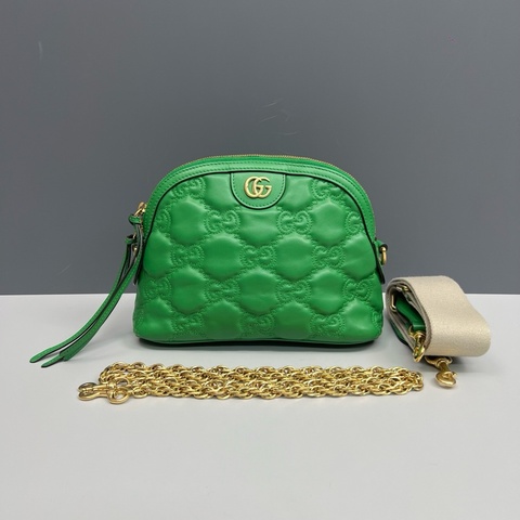 Gucci古馳 綠色全皮壓花貝殼包 97新
