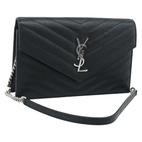 SAINT LAURENT 鏈條單肩包 皮革 黑色 銀色 742920 正品 ka5481V