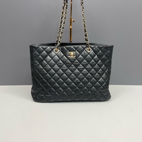 Chanel香奈兒 黑金全皮單肩托特包 鐳射21開，96新