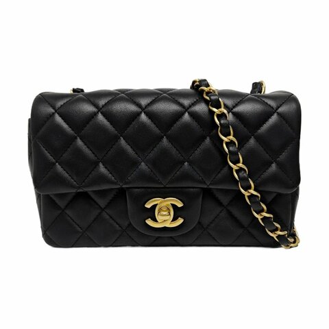CHANEL CLASSIC FLAP迷你黑色羊皮菱格紋絎縫大迷你單肩包斜挎包金色五金27開