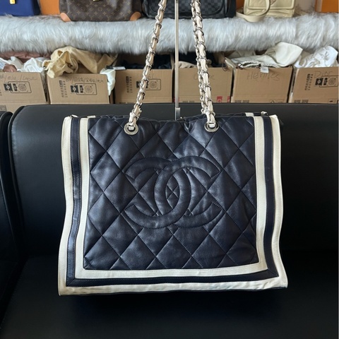 CHANEL 香奈兒 13開 藍白鏈條托特單肩包