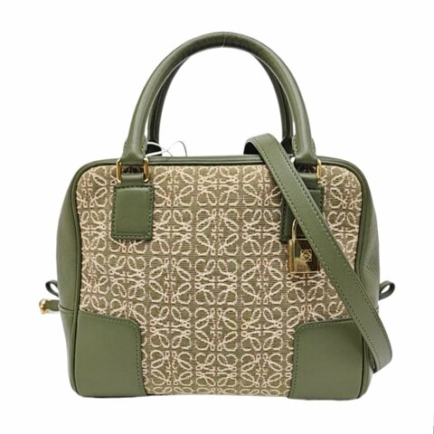 LOEWE Amazona 19綠色帆布老花單肩包斜挎包手提包