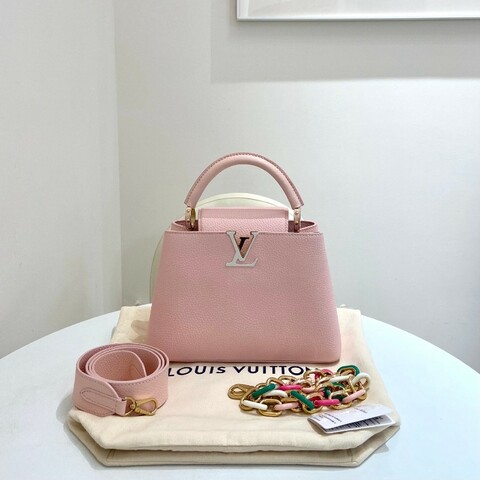 Louis Vuitton Capucines粉拼白卡普辛BB手提斜背包