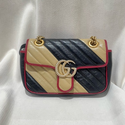 Gucci古馳marmont拼色馬蒙22鏈條包
