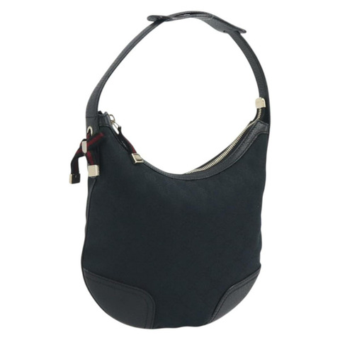 GUCCI GG帆布Pretty單肩包 黑色金色 162895 正品 am12235V