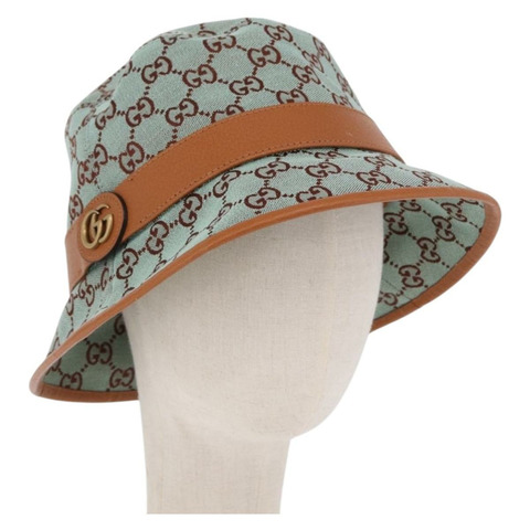 GUCCI GG帆布漁夫帽 M 米色金色 正品 ki6749M