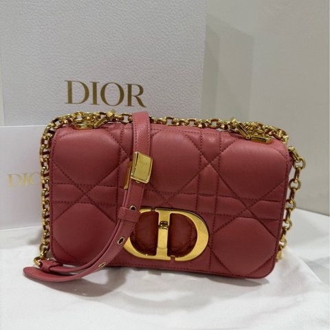 DIOR莓粉全皮金釦CARO兩用包