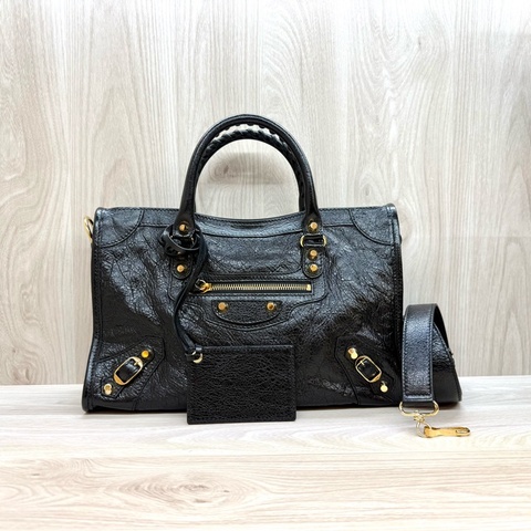 Balenciaga黑色揉製羊皮小號City機車包431621