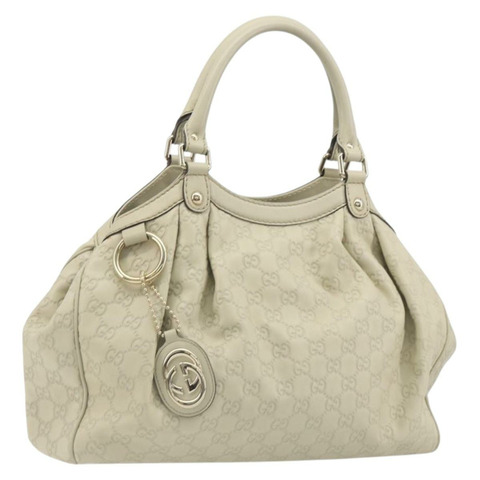 GUCCI GG帆布Guccissima托特包，象牙色/金色皮革款，貨號211944，正品編號193843V