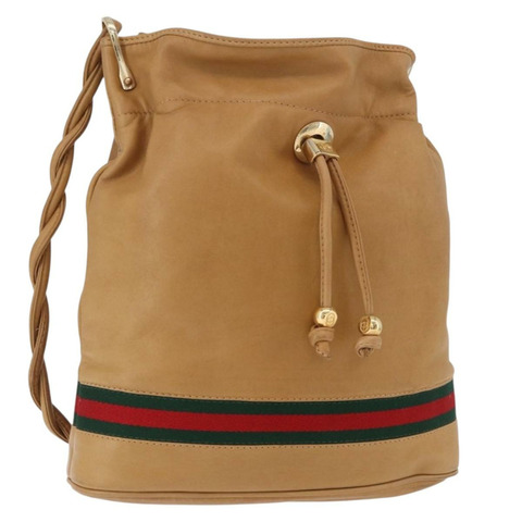GUCCI Web Sherry Line 單肩包 皮革 棕色 金色 001 056 0171 正品 gh2243A