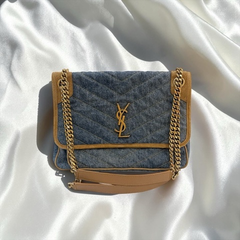 莉亞精品♡ YSL 633183 牛仔Niki 金標 D釦二手
