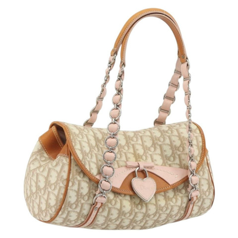 Christian Dior Trotter帆布浪漫鏈條包 PVC米色銀色 正品 192923SAM