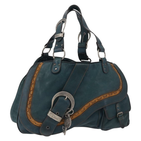 Christian Dior Gaucho 手提包，皮革材質，綠色/銀色，正品，貨號 194708V