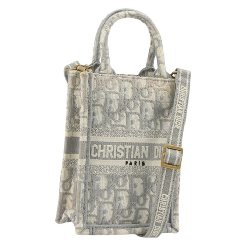 Christian Dior Trotter 帆布 Book Tote Mini 兩用灰色金色正品 193902