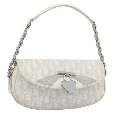 Christian Dior Trotter帆布浪漫鏈條包 PVC 白色銀色 正品 194899V
