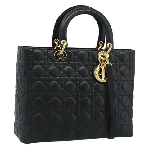 Christian Dior Lady Dior Canage 羊皮雙肩包，黑色金色，正品，貨號 194922SAM