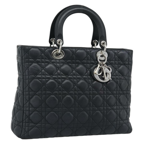 Christian Dior Lady Dior Canage 手袋，羊皮材質，黑色銀色，正品，貨號 194856V