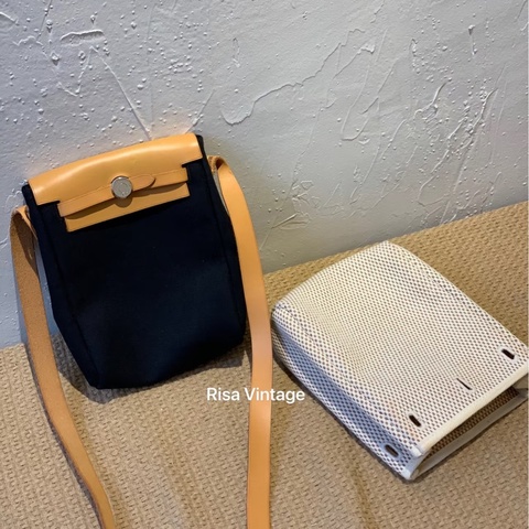 Hermes • 米黑帆布拼牛皮Mini Herbag 🈶原廠替換袋
