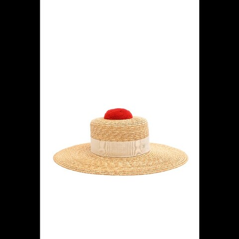 Chanel 19年红色装饰球编织草帽遮阳帽