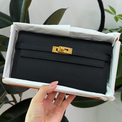 Hermès 愛馬仕Kelly long黑金Epsom皮 D刻  盒子