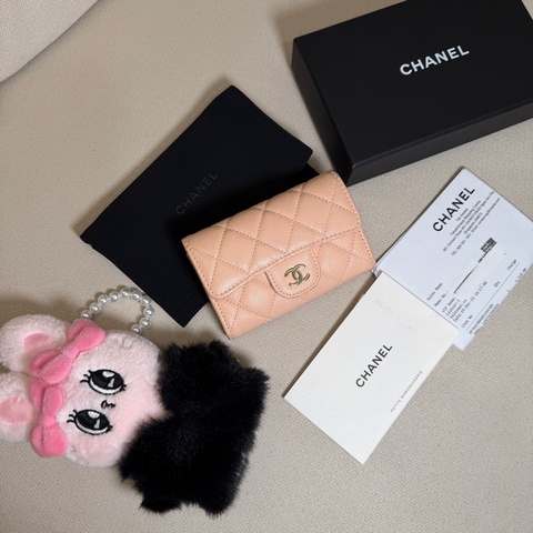 CHANEL 經典卡夾 粉橘 荔枝皮 卡夾 卡包 零錢包
