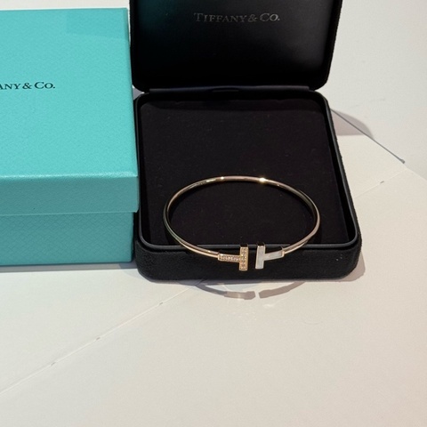 Tiffany 蒂芙尼雙t貝母半鑽手鐲   玫瑰金  小u  中號 帶盒
