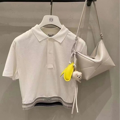 914intheair精品代購『全新閒置XS號』Loewe 白色polo Logo提花刺繡 短袖Polo 短版 上衣