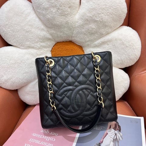 Chanel • 經典黑金荔枝牛皮Ppt托特包