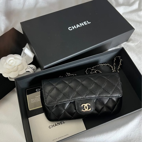 Chanel • 經典黑銀荔枝牛皮鏈條包