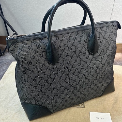 Gucci • 經典老花帆布拼皮旅行袋 🈶原廠塵袋