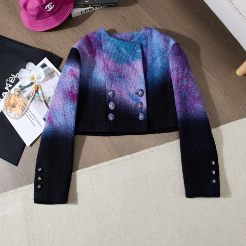 Chanel 20A早秋工藝坊紫藍星空漸變tweed短外套 Size40