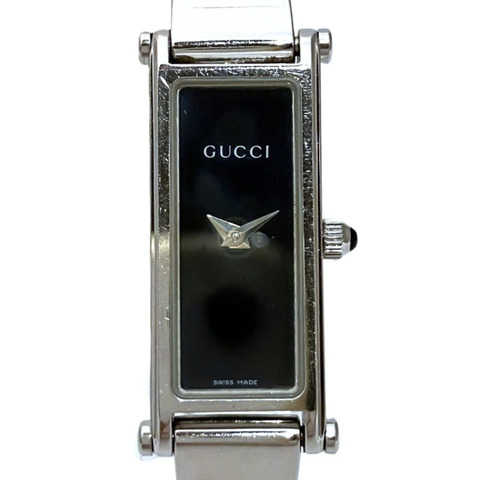 Gucci GUCCI 方形手鐲腕錶，總重 27 克，不鏽鋼石英機芯，黑色錶盤，1500L