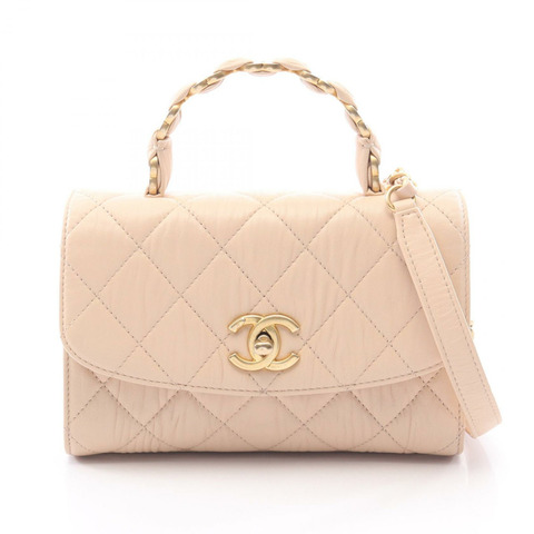 香奈兒 (CHANEL) 絎縫手把兩用單肩包 AS2478 米色皮革 二手 女士