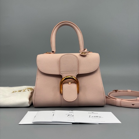 Delvaux 德爾沃 Brillant粉色荔枝紋牛皮斜挎包 尺寸20*15