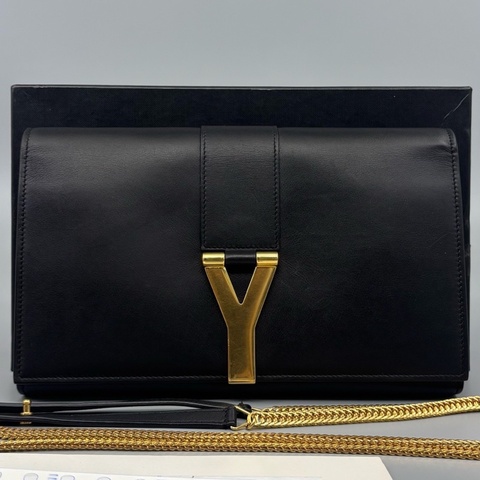 YSL 聖羅蘭 黑金Y扣鏈條斜挎包 尺寸22*14