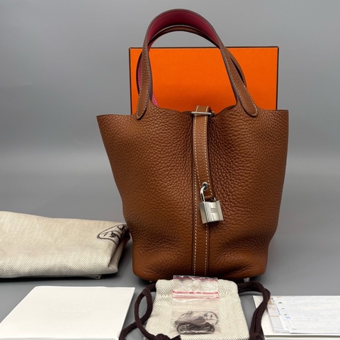Hermes 愛馬仕 Picotin18金棕銀扣菜籃子 C刻 尺寸18*18