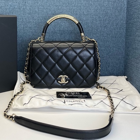 香奈兒CHANEL黑金手柄手拎單肩包99新