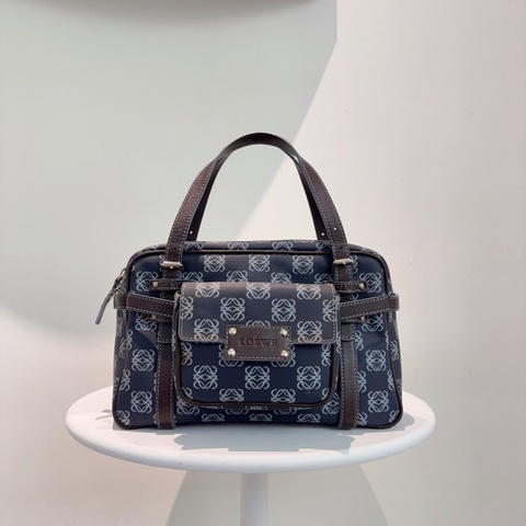 Loewe Vintage 二合一保齡球包 包身牛仔藍老花logo