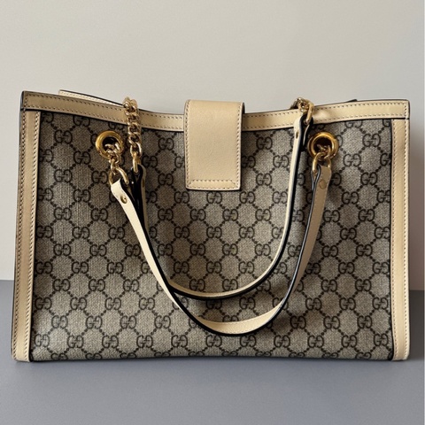 GUCCI 古馳 Padlock 小三包 白色拼老花大號036黑標