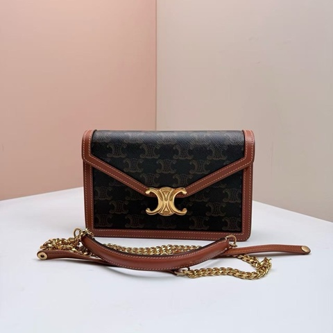 Celine/瑟琳 凱旋門老花 woc信封包 單肩包斜挎包 小號 焦糖色