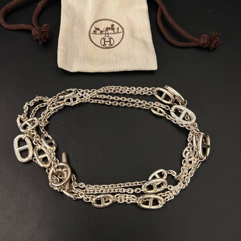 HERMES 愛馬仕 Farandole 豬鼻子 Ag925銀 項鍊160cm