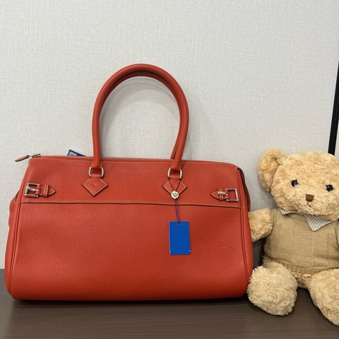 Hermes/愛馬仕 三文魚紅Altas shoulder機場手提包 框O