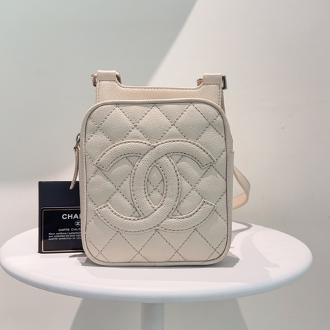 Chanel Vintage 白銀荔枝牛皮相機包
