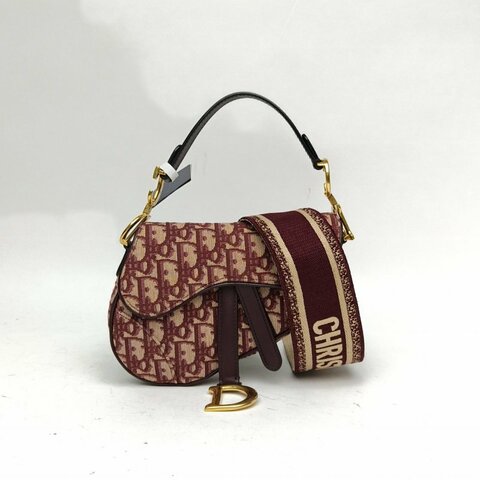 DIOR SADDLE馬鞍小號酒紅色帆布金扣Oblique印花肩背包